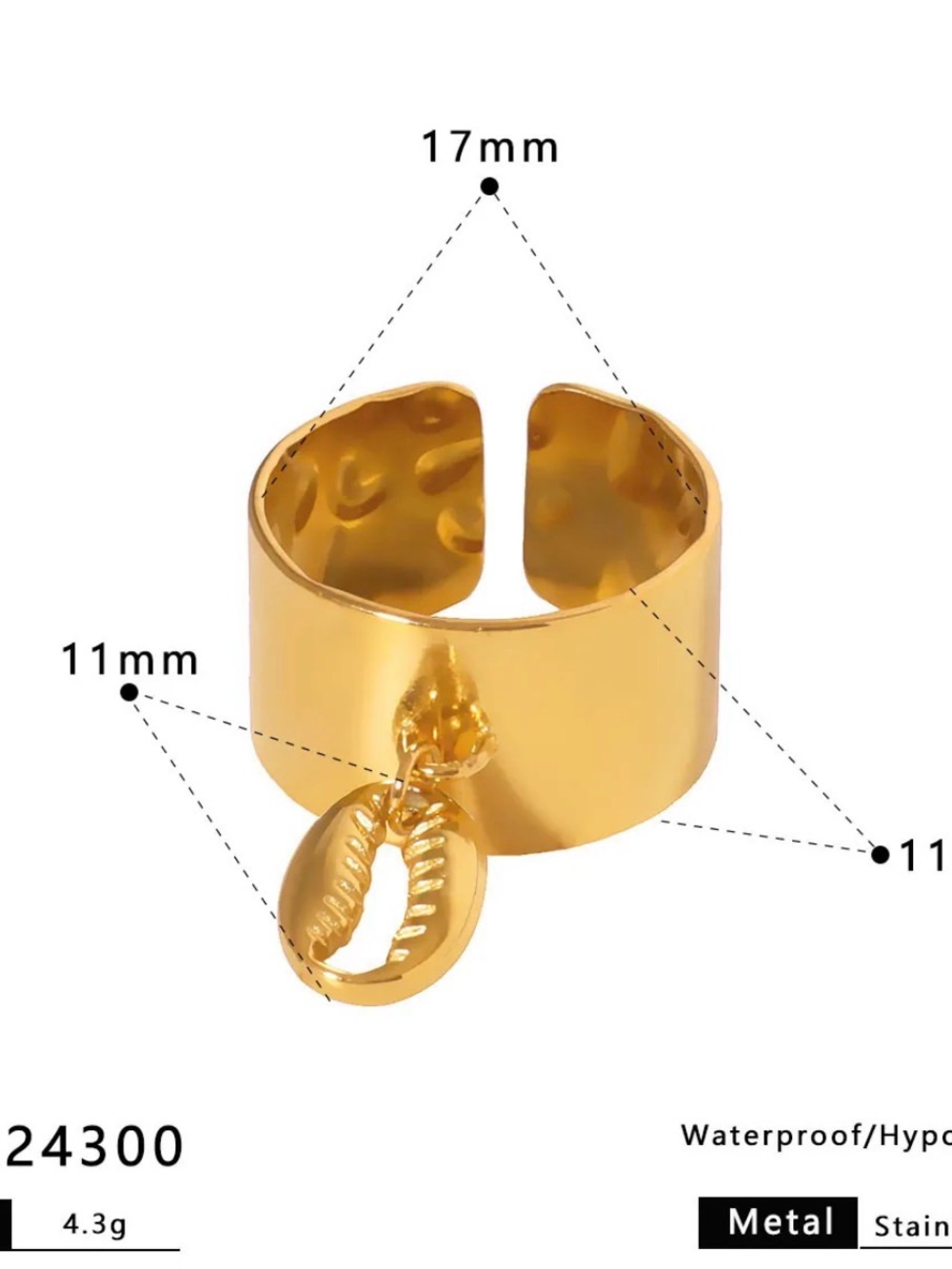 18k Gold plated unique Shell Charm design Adjustable ring for women